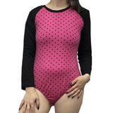 Black & Hot Pink Dots Long Sleeve Bodysuit Raglan Cotton