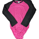 Black & Hot Pink Dots Long Sleeve Bodysuit Raglan Cotton