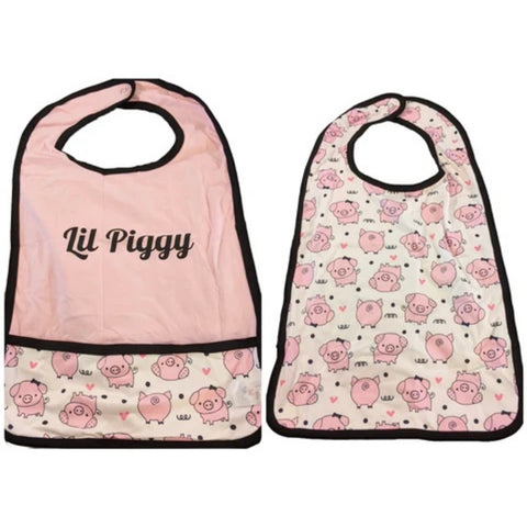 Adult Little Piggy Double Sided Bib with Pocket
