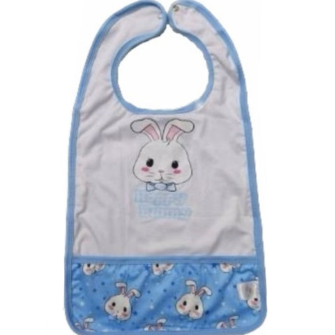 Blue Baby Bunny Double Sided Bib with Pocket