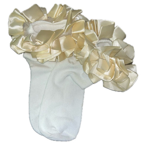 Ruffle Satin Ribbon Socks Cream Beige