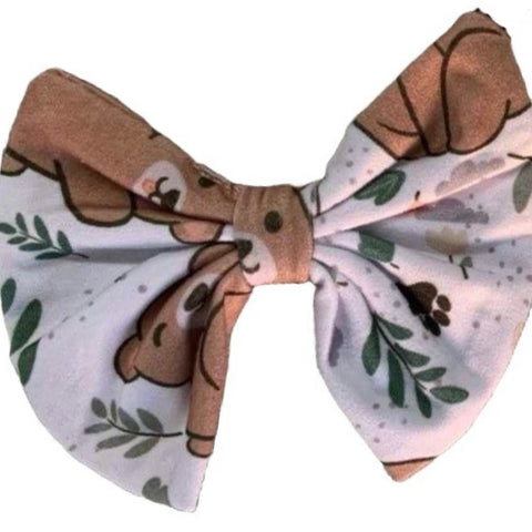 Fall Bear Fabric Hair Bow ^