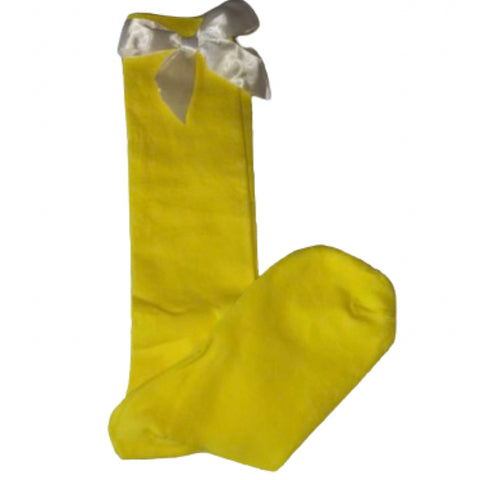 Ribbon Bow Socks Yellow with White Bow