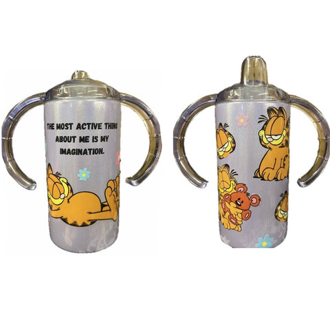 Orange Cartoon Cat 12oz Stainless Steel Sippy Cup With Handle