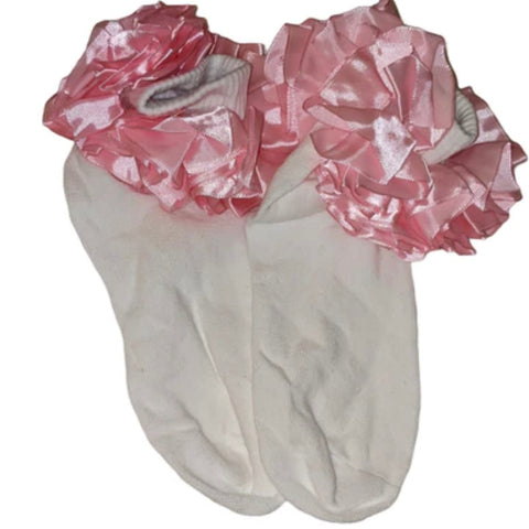 Ruffle Satin Ribbon Socks Pink