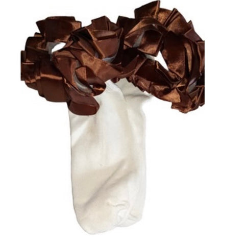 Ruffle Satin Ribbon Socks Brown