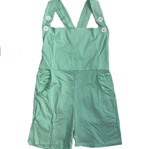 Shortalls Romper with Pockets Soft Green Cotton