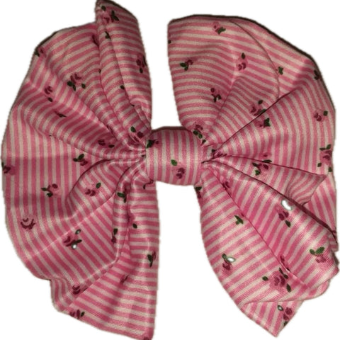 Pink Flowers Fabric Hair Bow *