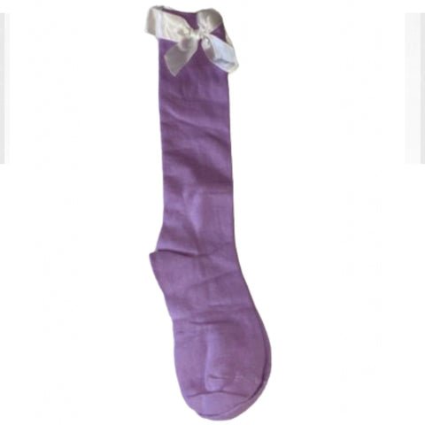 Ribbon Bow Socks Purple with White Bows