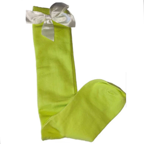 Ribbon Bow Socks Lime Green with White Bows