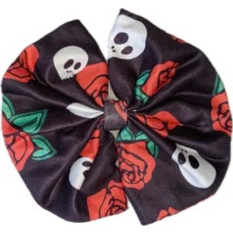 Skull & Roses Fabric Hair Bow