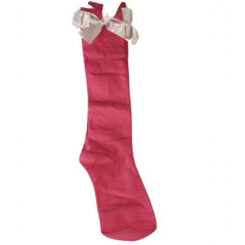 Ribbon Bow Socks Pink with White bows