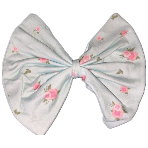 Blue Little Flowers Fabric Hair Bow ^