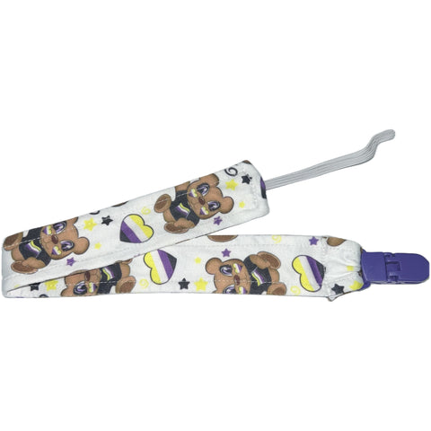 Non-Binary Bear Fabric Pacifier Clips - 17"