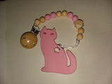 Kitty Cat Silicone Teether Chewing Toy Pacifier Clip