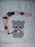 Kitty Cat Silicone Teether Chewing Toy Pacifier Clip