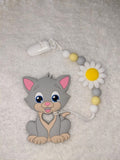 Kitty Cat Silicone Teether Chewing Toy Pacifier Clip